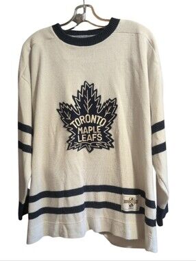Toronto Maple Leafs Vintage Style Cream Navy Knit Hockey Sweater NHL
